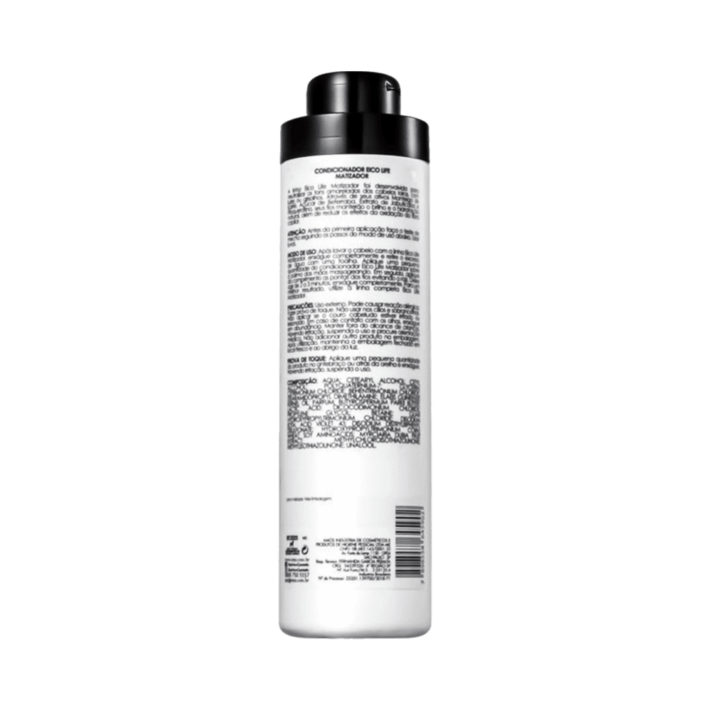 Verso da embalagem com instruções e lista de ingredientes do Condicionador Eico Life Matizador 280ml