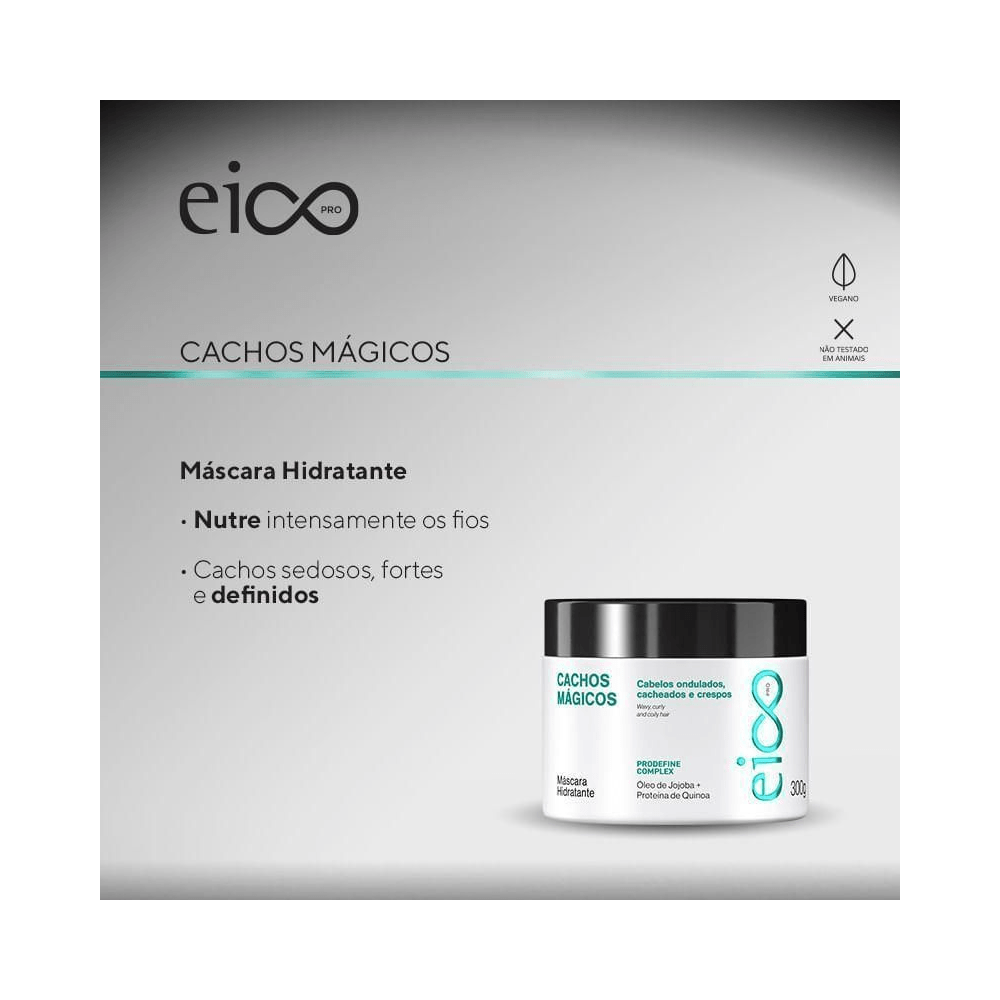 Rótulo e benefícios da Máscara Cachos Mágicos Eico Professional