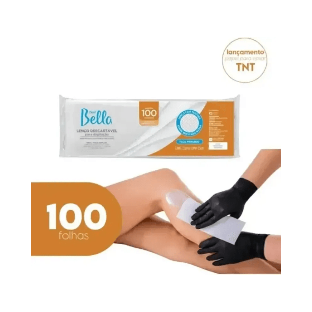 Uso do lenço Depil Bella aplicado nas pernas por profissional