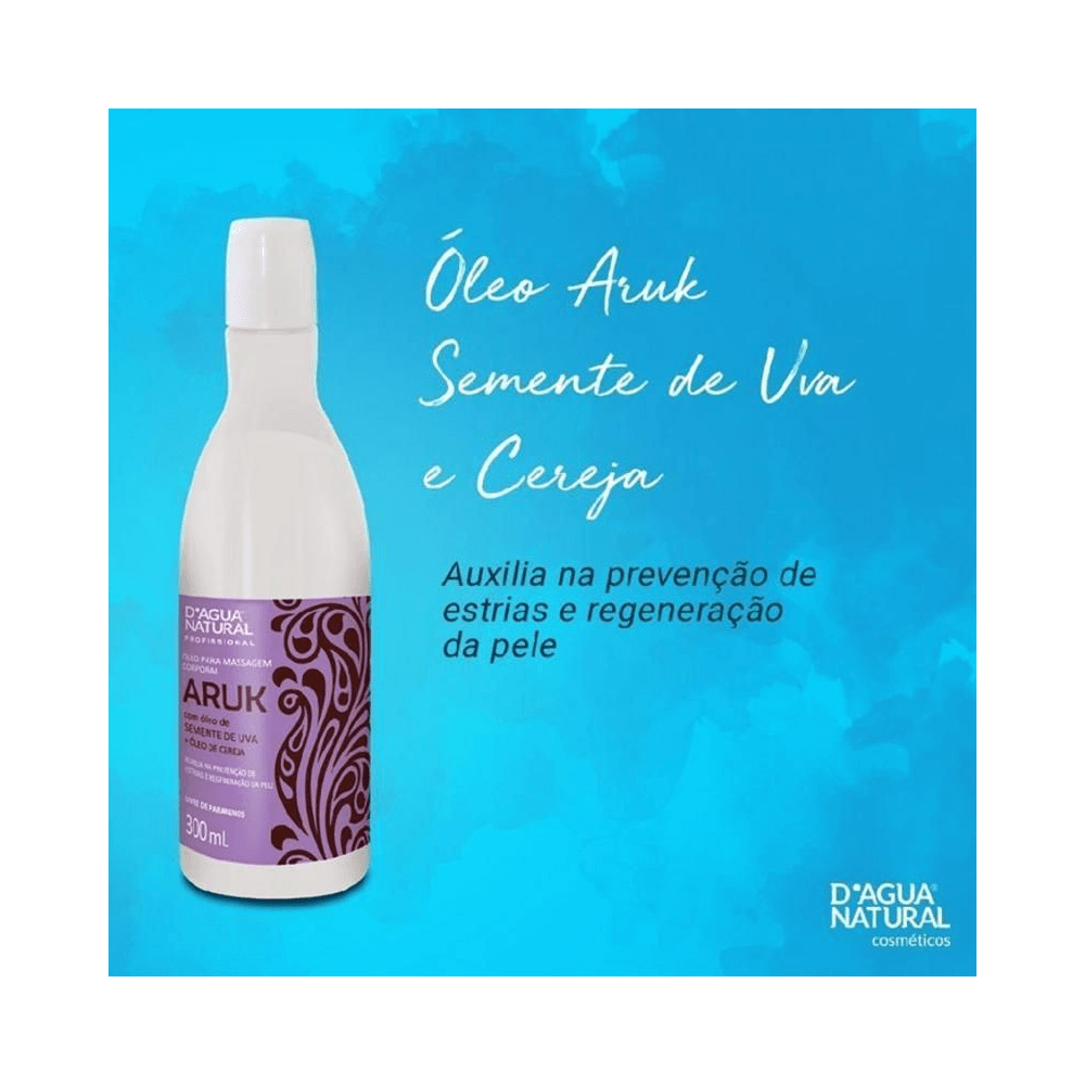 Embalagem do Óleo Aruk Semente de Uva e Cereja sobre fundo aquarelado