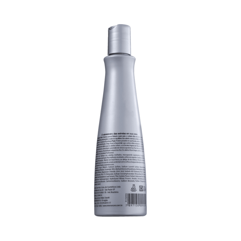 Verso do frasco com informações de ingredientes e modo de uso