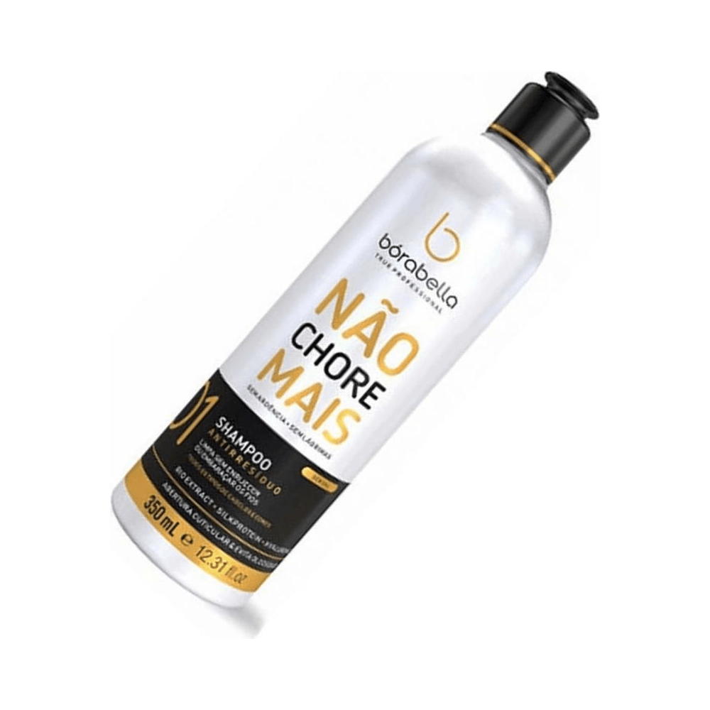 Frasco do shampoo antirresíduo Borabella Não Chore Mais 350ml em destaque