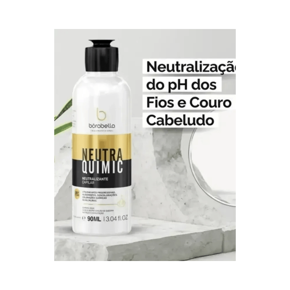 Imagem frontal do produto destacando neutralização do pH dos fios e couro cabeludo