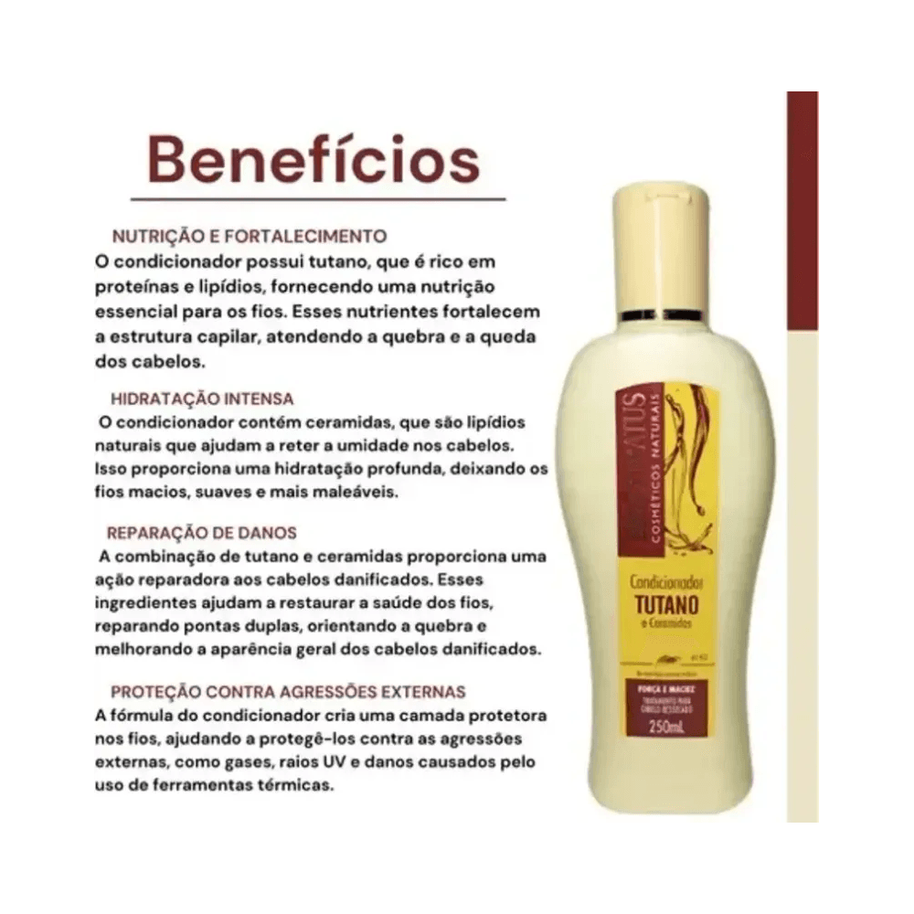 Imagem informativa de benefícios do condicionador Bio Extratus Tutano e Ceramidas