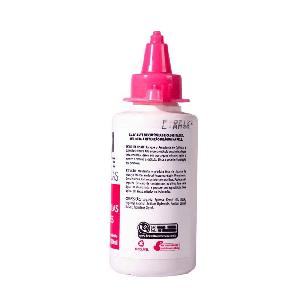 Verso do frasco com instruções e composição do Amaciante de Cutícula Beira Alta 100ml