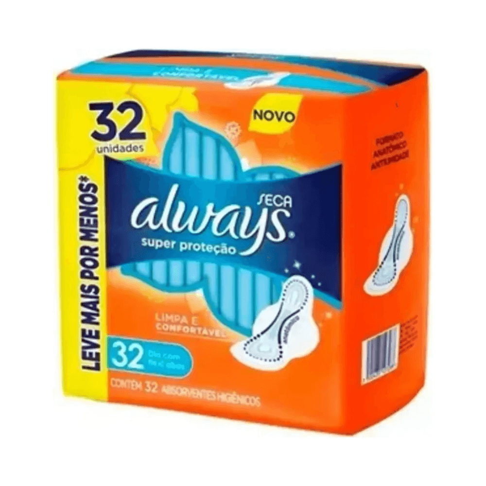 Embalagem lateral do Absorvente Always Super Proteção 32 unidades