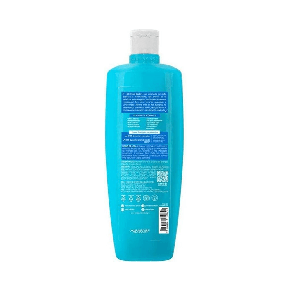 Verso do frasco com informações e selo vegano do condicionador Alfaparf 1000ml