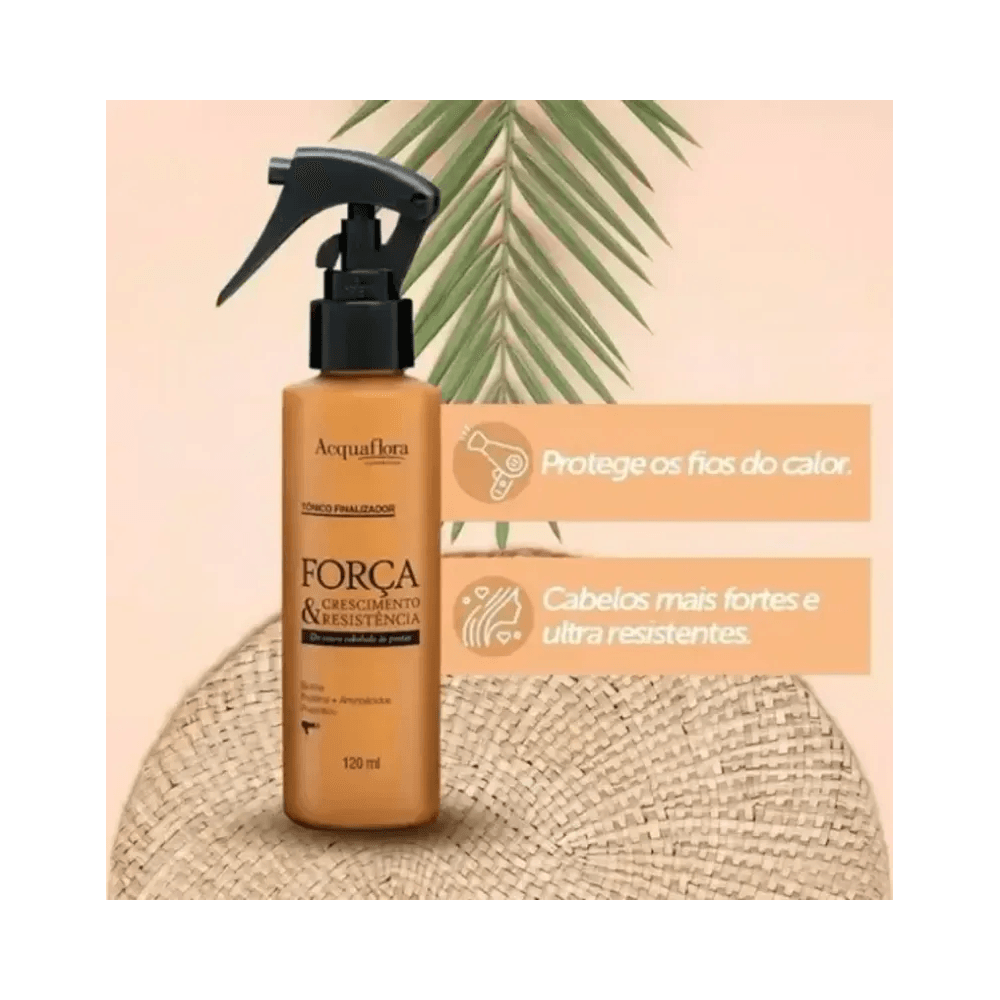 Tônico Acquaflora 120ml em cena promocional com destaque para proteção térmica