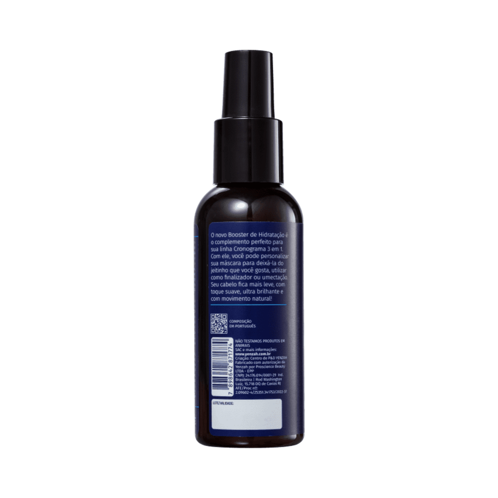 Verso do frasco com instruções e composição do Booster Yenzah 120ml