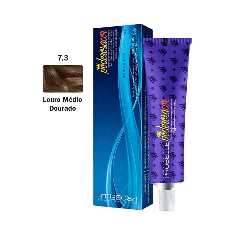 Amostra de cor Tonalizante Probelle Poderosa 7.3 Louro Dourado