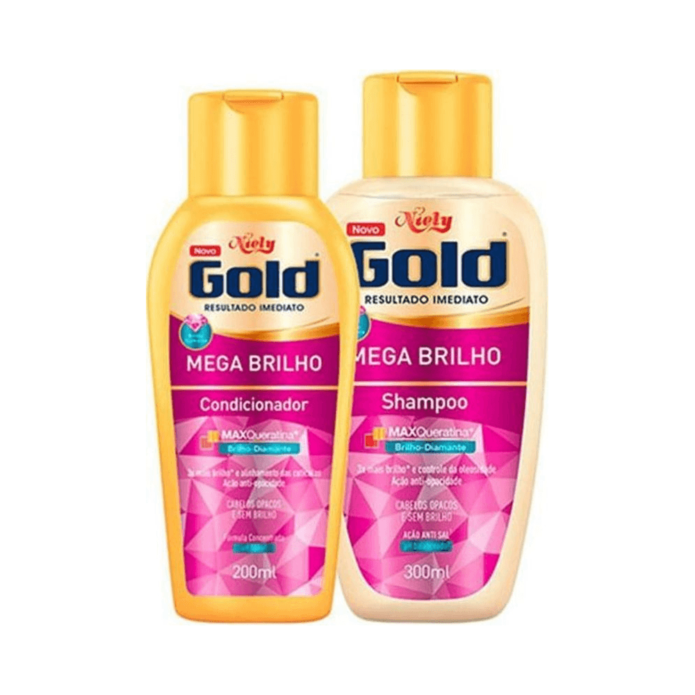 Frascos individuais Niely Gold Mega Brilho: Shampoo e Condicionador