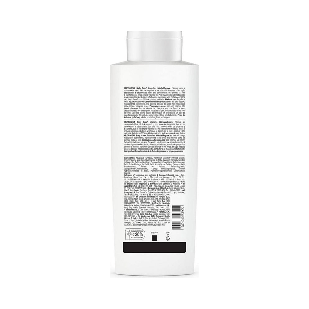 Verso do frasco com informações de uso e ingredientes