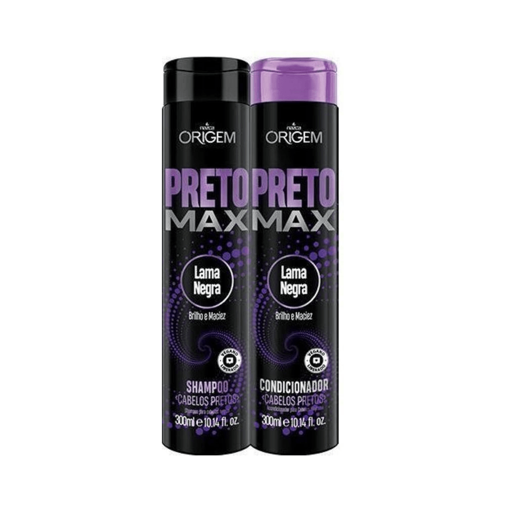 Frascos Nazca Preto Max lado a lado - shampoo e condicionador 300ml