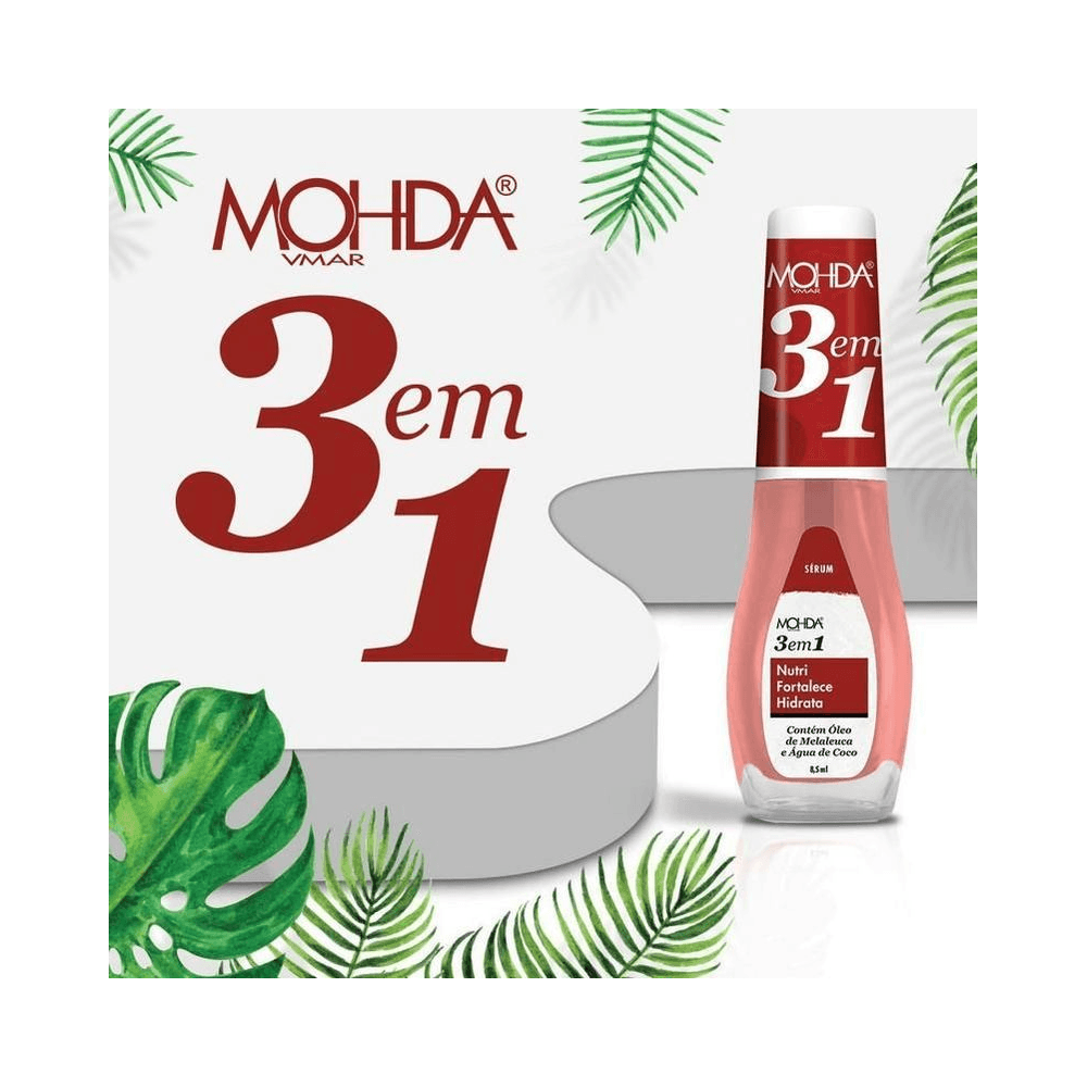 Imagem promocional Mohda Sérum 3em1 com decoração tropical