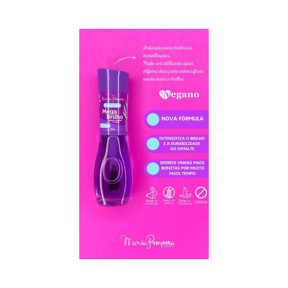 Imagem promocional do esmalte Mohda Maria Pomposa com selo Vegano e 15 Free