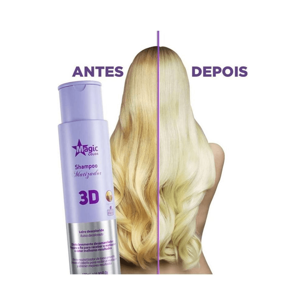 Antes e depois do uso do Shampoo Matizador Magic Color 3D
