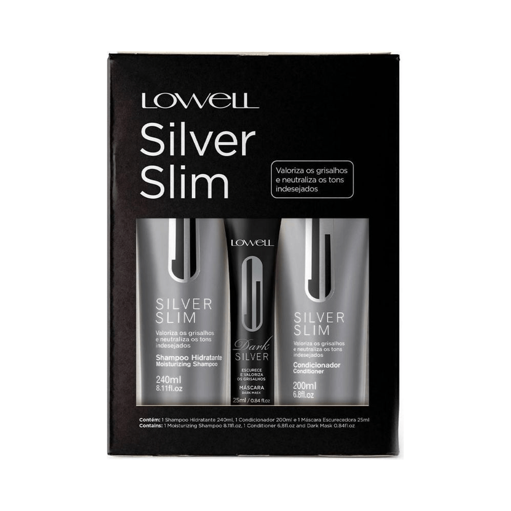 Caixa do Kit Lowell Silver Slim exibindo os três produtos