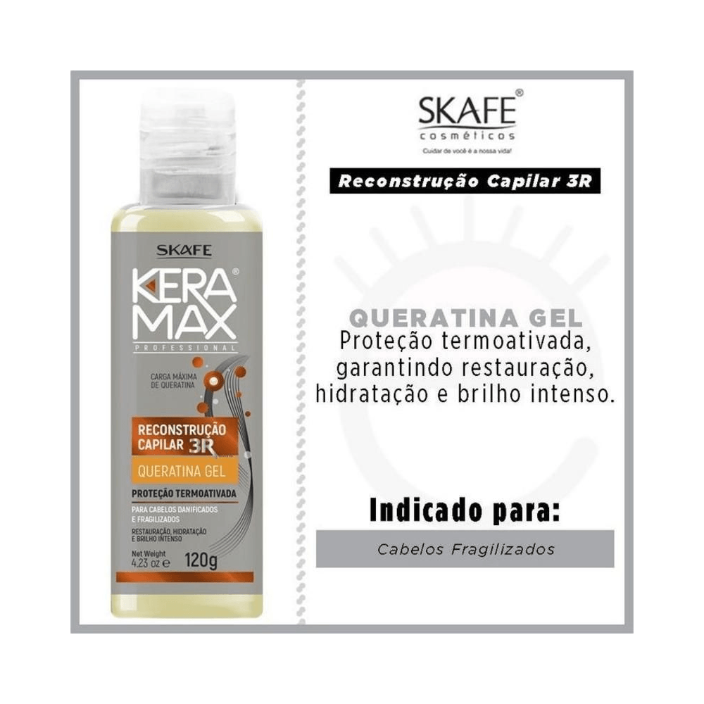Queratina Gel Keramax 120ml com painel de benefícios