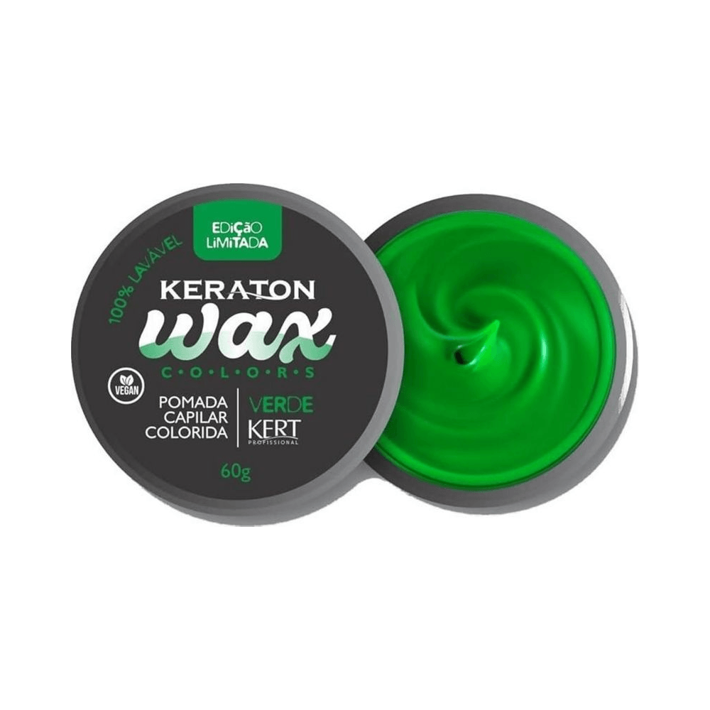 Pomada Keraton Wax Colors Verde 60g - pote aberto mostrando textura
