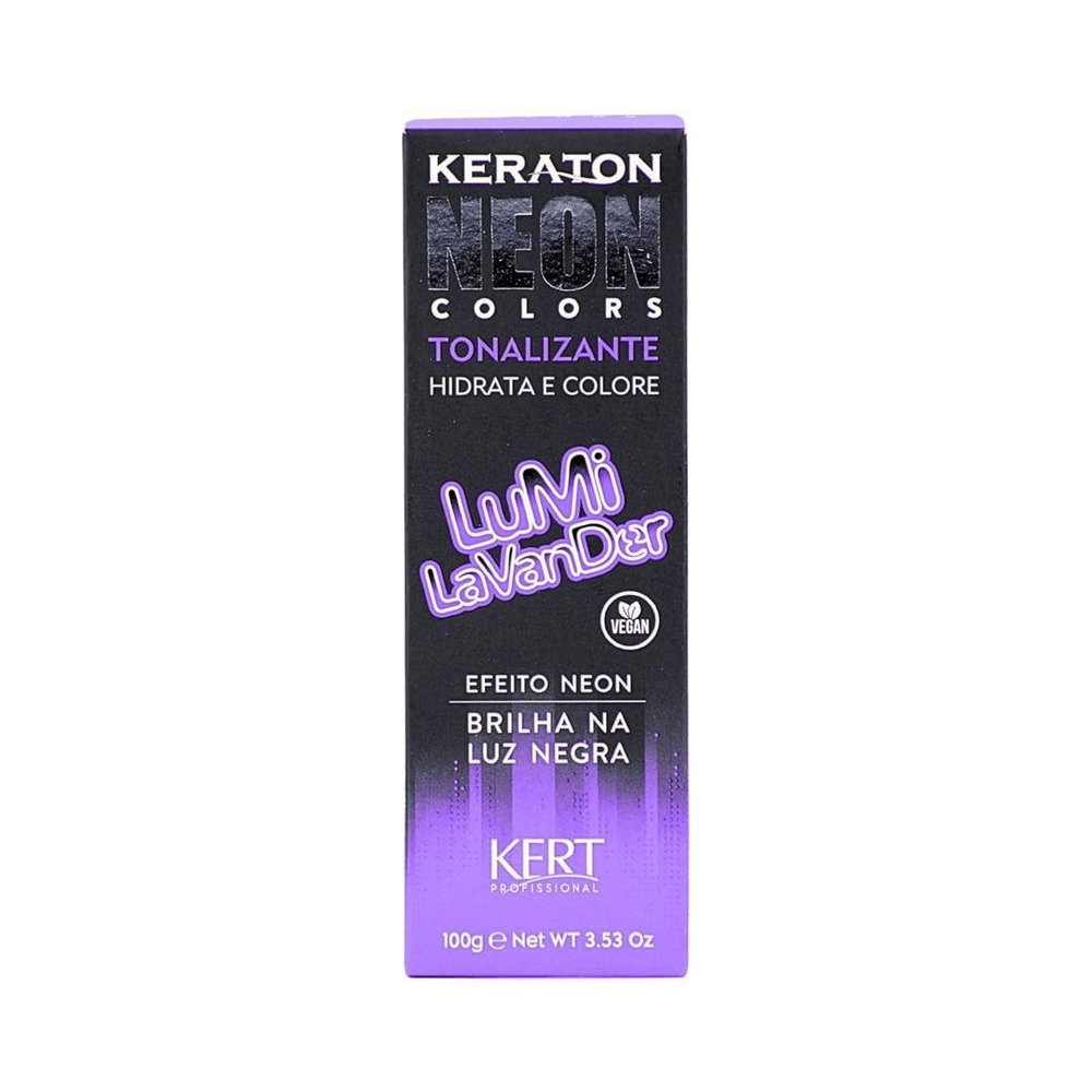 Caixa Keraton Neon Colors Lumi Lavander 100g com selo vegan e design neon