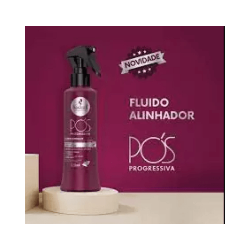 Fluído alinhador Haskell Pós Progressiva 120ml em pedestal, destaque para aplicador spray