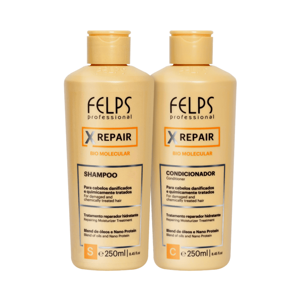 Shampoo e Condicionador Felps Xrepair 250mL lado a lado