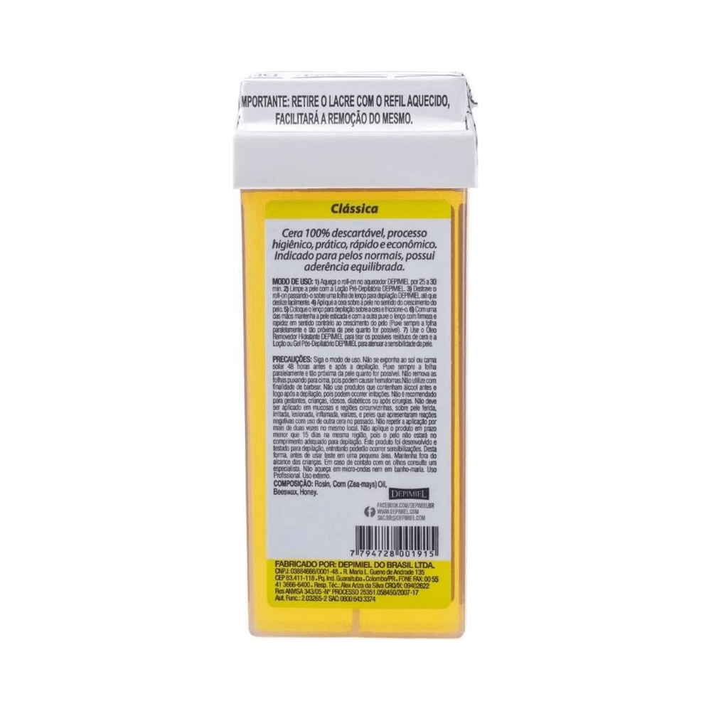 Verso do refil roll-on Depimiel 100g com instruções de uso e composição
