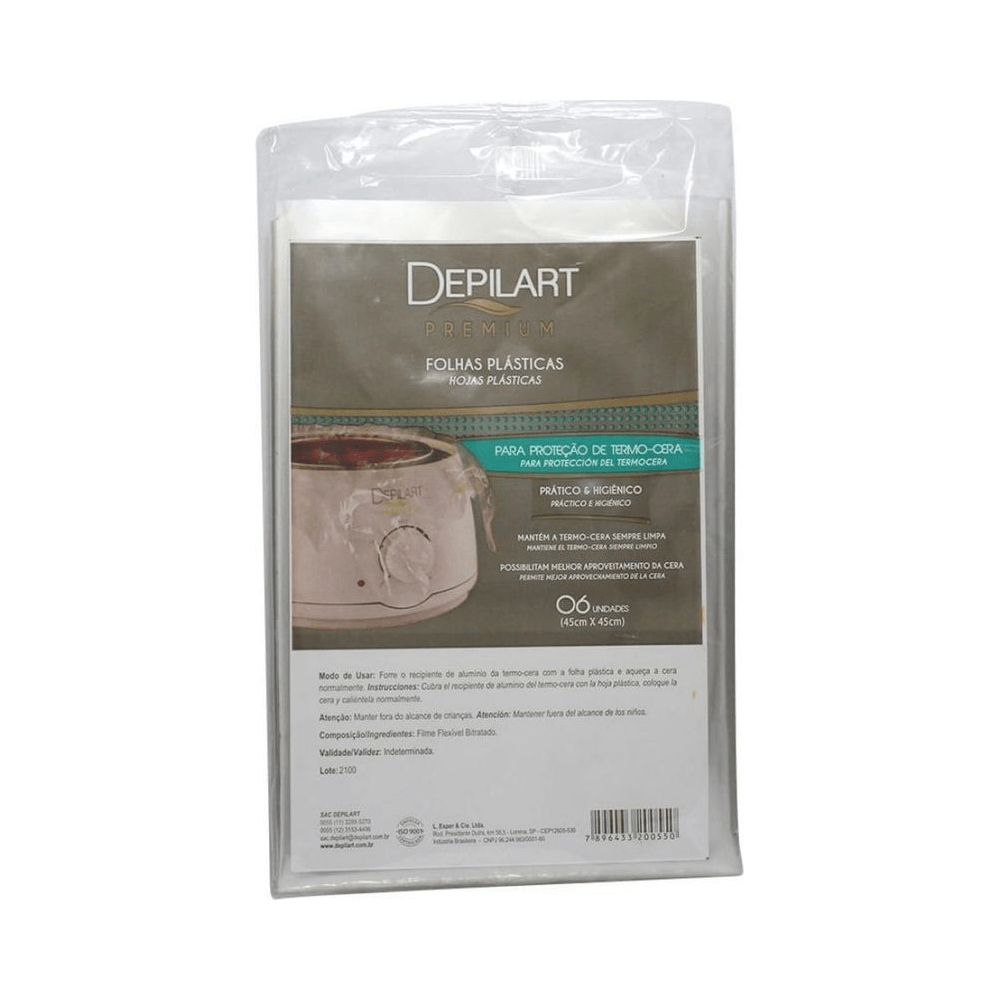 Pacote transparente com 6 unidades de Folhas Plásticas Depilart 45x45cm