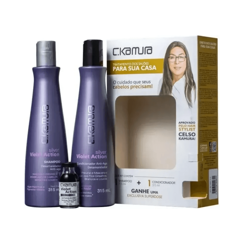 Frascos C. Kamura Silver 315ml com ampola superdose à frente — ação matizadora