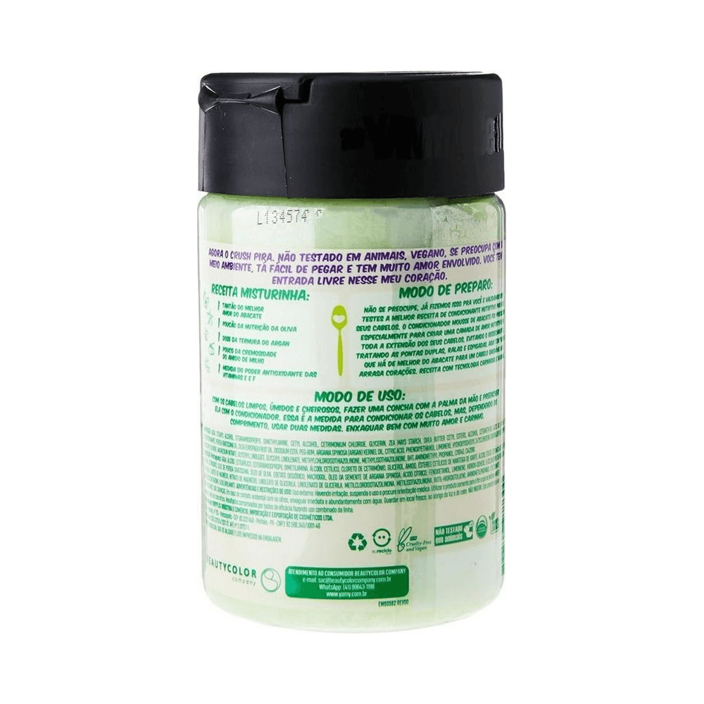 Verso do pote mostrando composição e ícones do Shampoo Yamy 300g