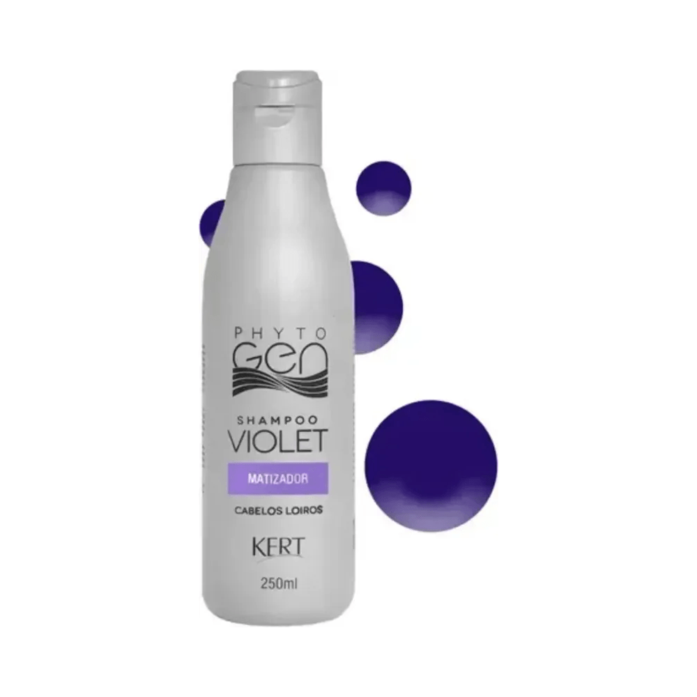 Shampoo Tonalizante Phytogen Violet 250ml - embalagem com elementos roxos