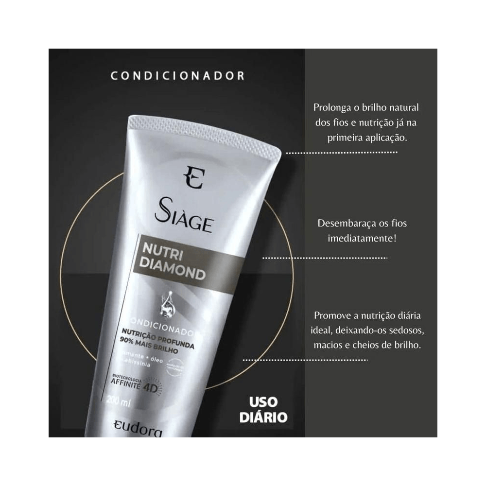 Imagem promocional do Condicionador Siàge Nutri Diamond 200ml em fundo escuro