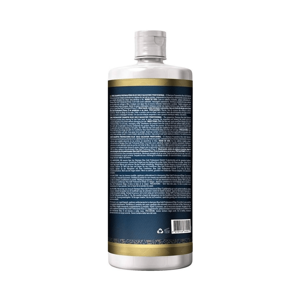 Verso da garrafa do Shampoo Salvatore Blue Gold 1000ml mostrando rótulo e informações