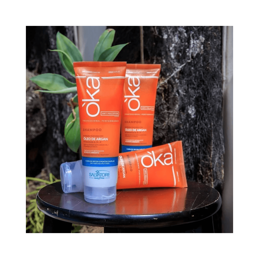 Trio de embalagens Shampoo Oka Óleo de Argan 250ml