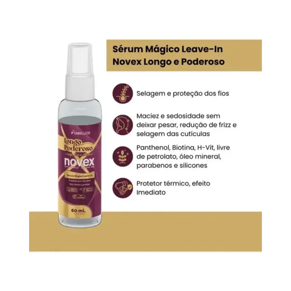 Sérum Mágico Novex 60ml com lista de benefícios