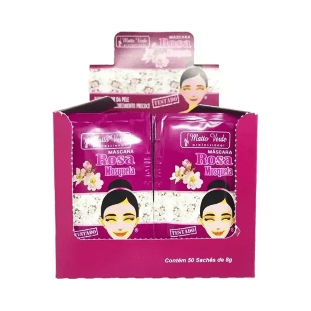 Caixa com sachês da Máscara Rosa Mosqueta Matto Verde 8g