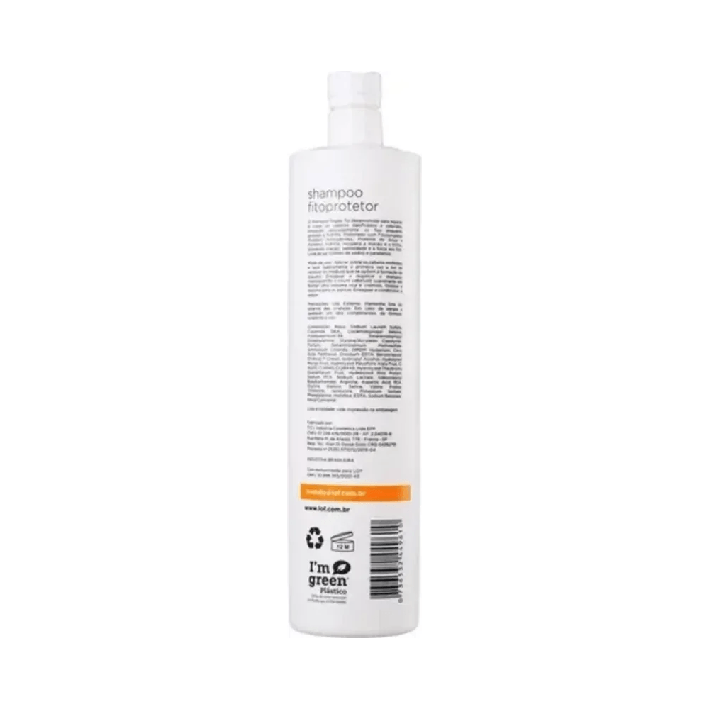 Verso do frasco do Shampoo LOF Repair mostrando rótulo e dosador