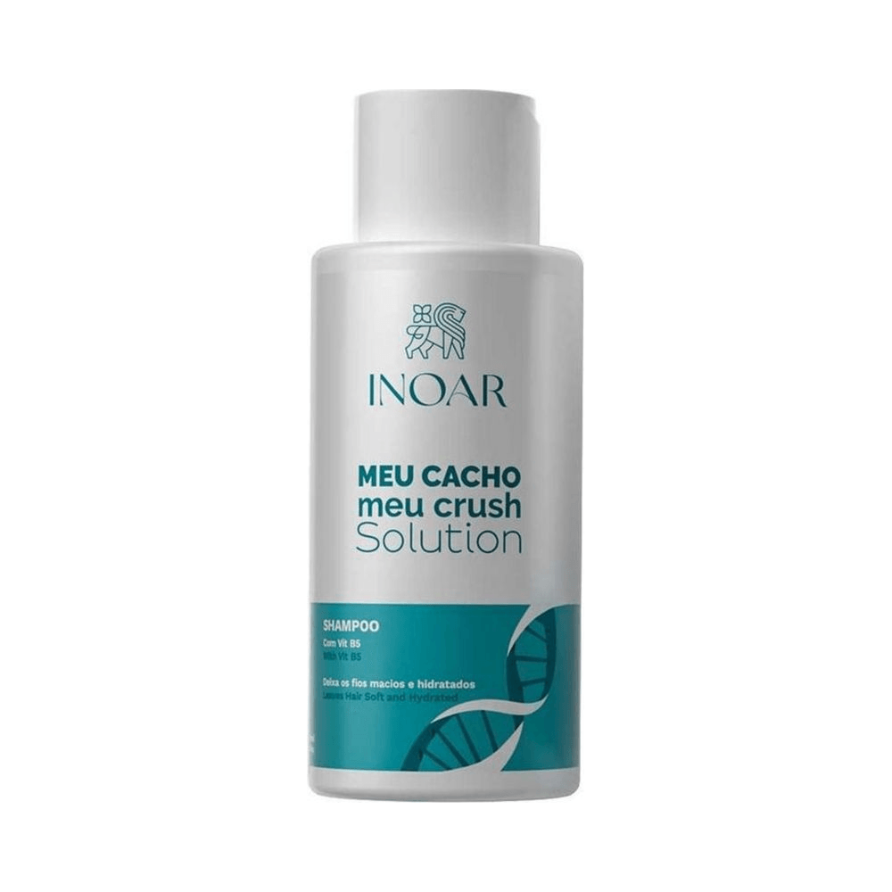 Frasco do shampoo Inoar Meu Cacho Meu Crush Solution em destaque