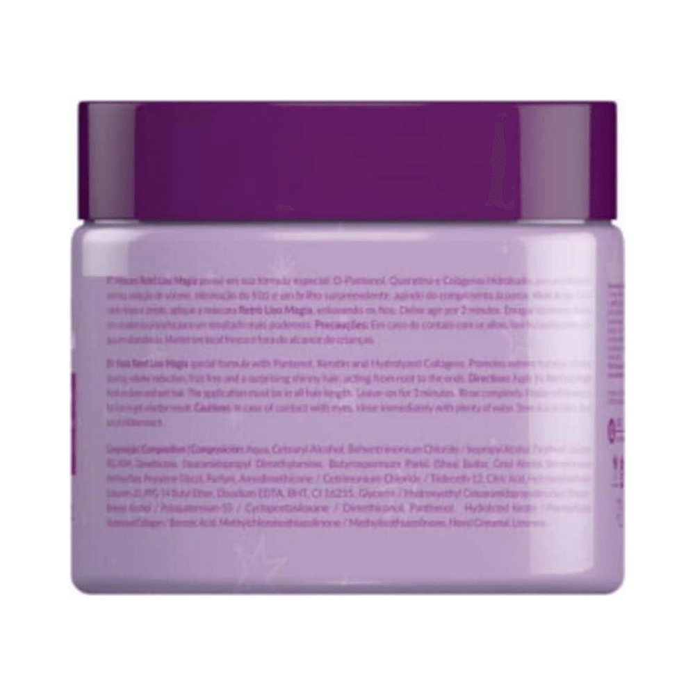 Verso da embalagem da Máscara Felps Retrô Liso Magia 300g com informações de uso e ingredientes