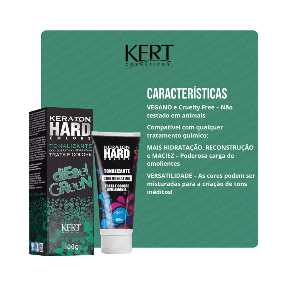Tonalizante Keraton Hard Colors Diesel Green - embalagem e selo vegano/cruelty free