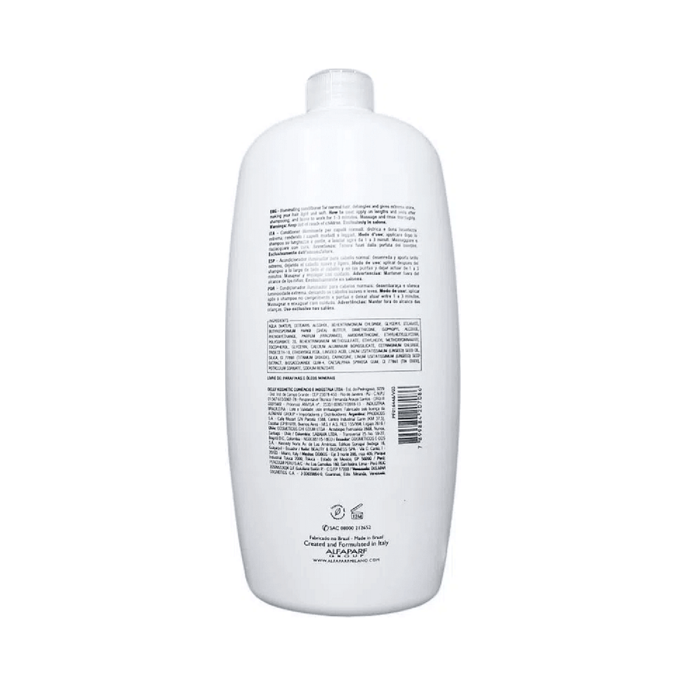 Verso da embalagem com informações e ingredientes do condicionador Alfaparf 1000ml