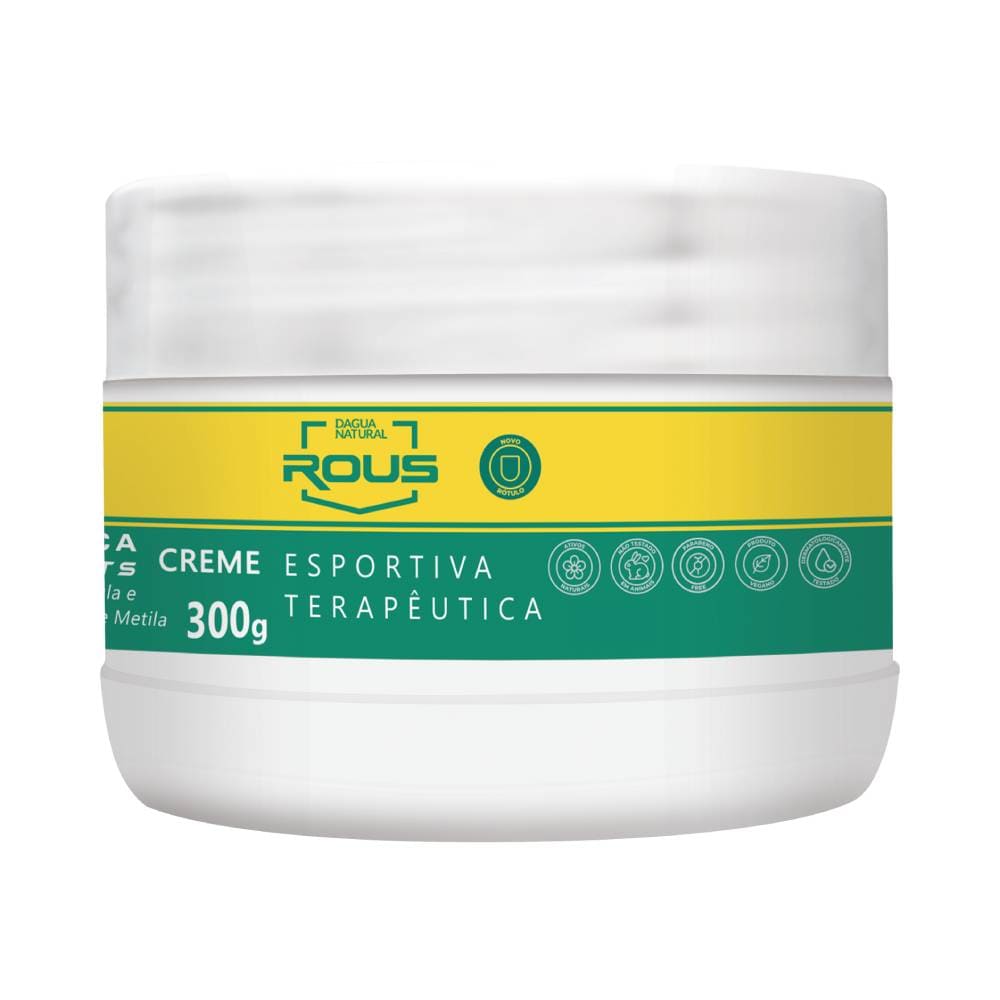 Pote aberto Creme Arnica Sports D'água Natural mostrando a textura cremosa