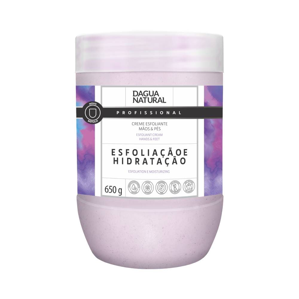 Visão traseira do pote do Creme Esfoliante D'agua Natural 650g mostrando rótulo e informações